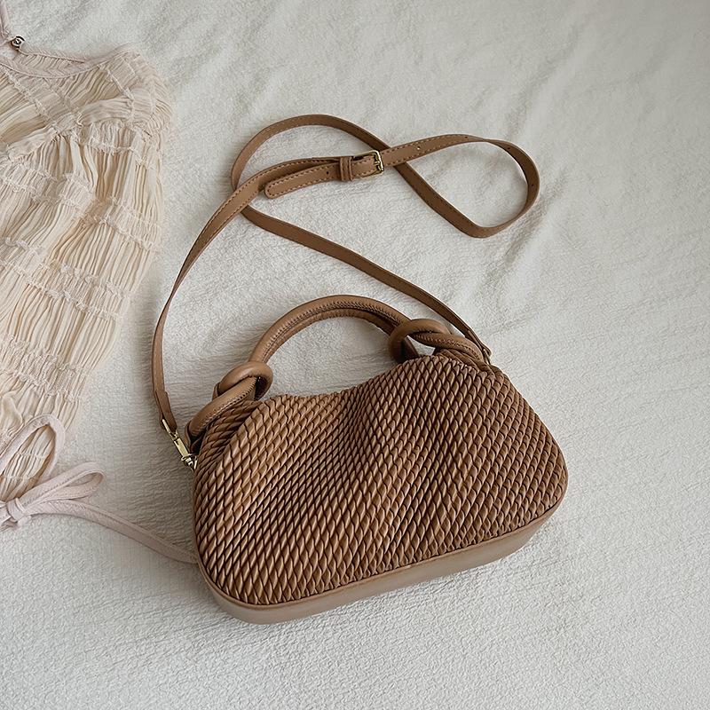 Minimalistisk Tekstureret Vævet Håndtaske Med Knudehåndtag Design Ensfarvet Magnetisk Lås Skuldertaske til Kvinder Dating Skulder Håndtaske