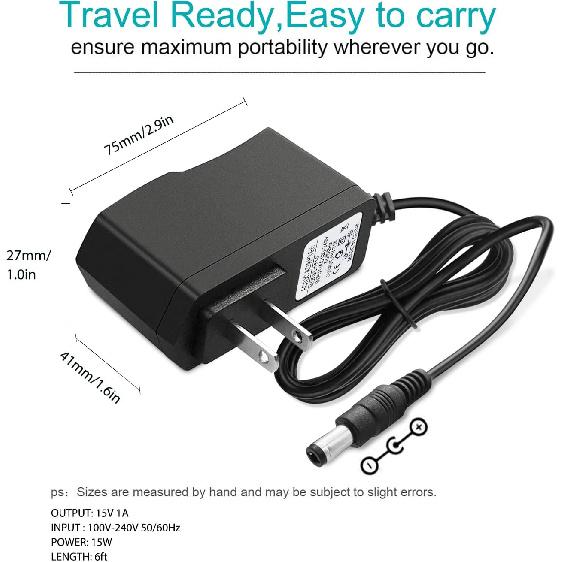 DC 15V 1A Adapter Charger Charging Cable Cord For Peak 450A 500A 600A 800A 1000A Auto Battery Booster Jump Starter, Compatible Beatit,Tacklife,Gooloo