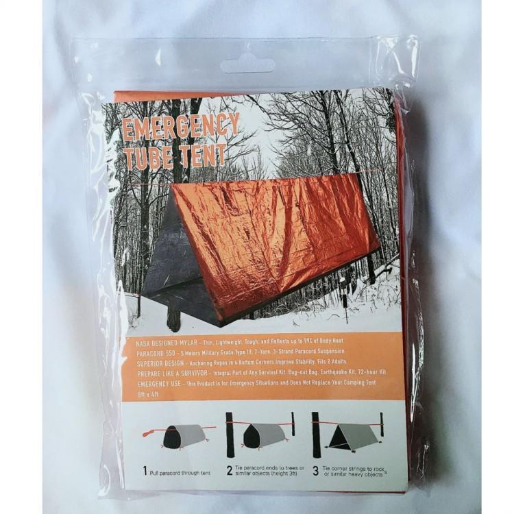 Portable Orange Emergency Tent & Sleeping Bag with Insulation - Outdoor Camping Raincoat & First Aid Blanket Combo.