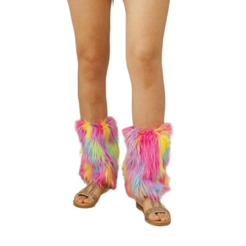 Damen Mädchen Japanisch Vintage Bunt Plüsch Beinstulpen Ästhetisch Punk Flauschig Verdickt Stiefelgamaschen Beinwärmer Lange Socken