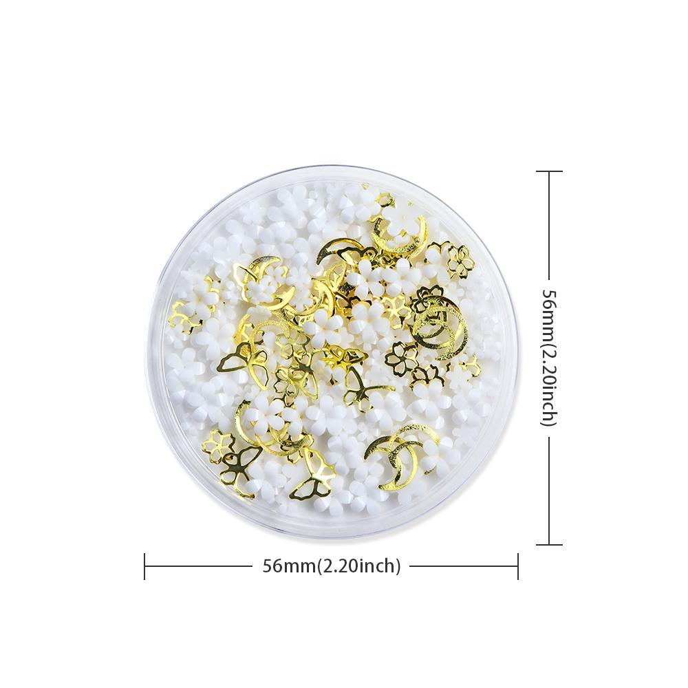 1box Luxury Pink White 3D Mini Acrylic Flower Rivet Nail Art Charms Mixed Metal Flower Butterfly Nails Decoration Accessories