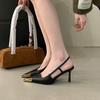 Summer new one-word strap side empty pointed high heels women's thin heels green bag head rear empty sandals women's