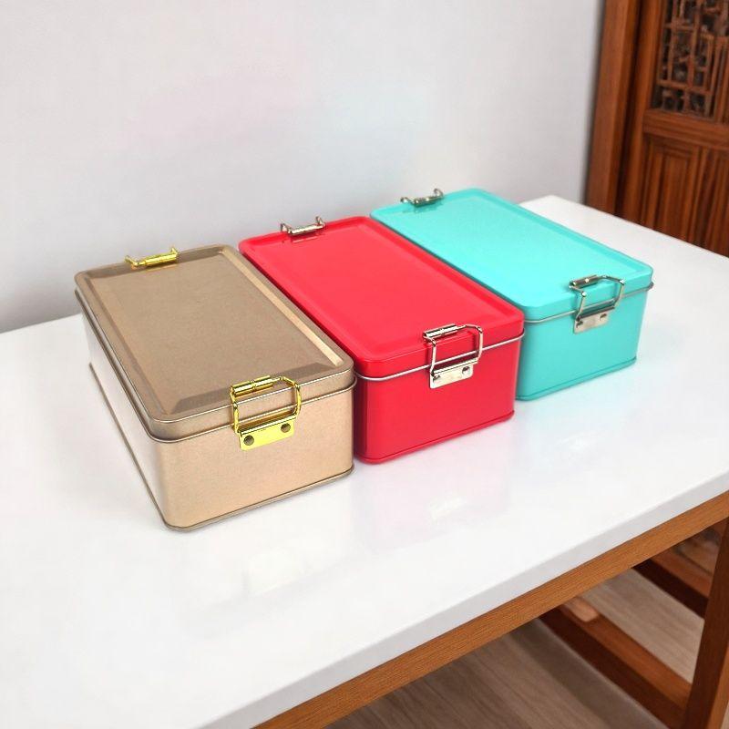 Old-Fashioned Rectangular Tinplate Box With Lid High Quality Metal Storage Box Cake Packaging Box Durable With Buckle Candy Box