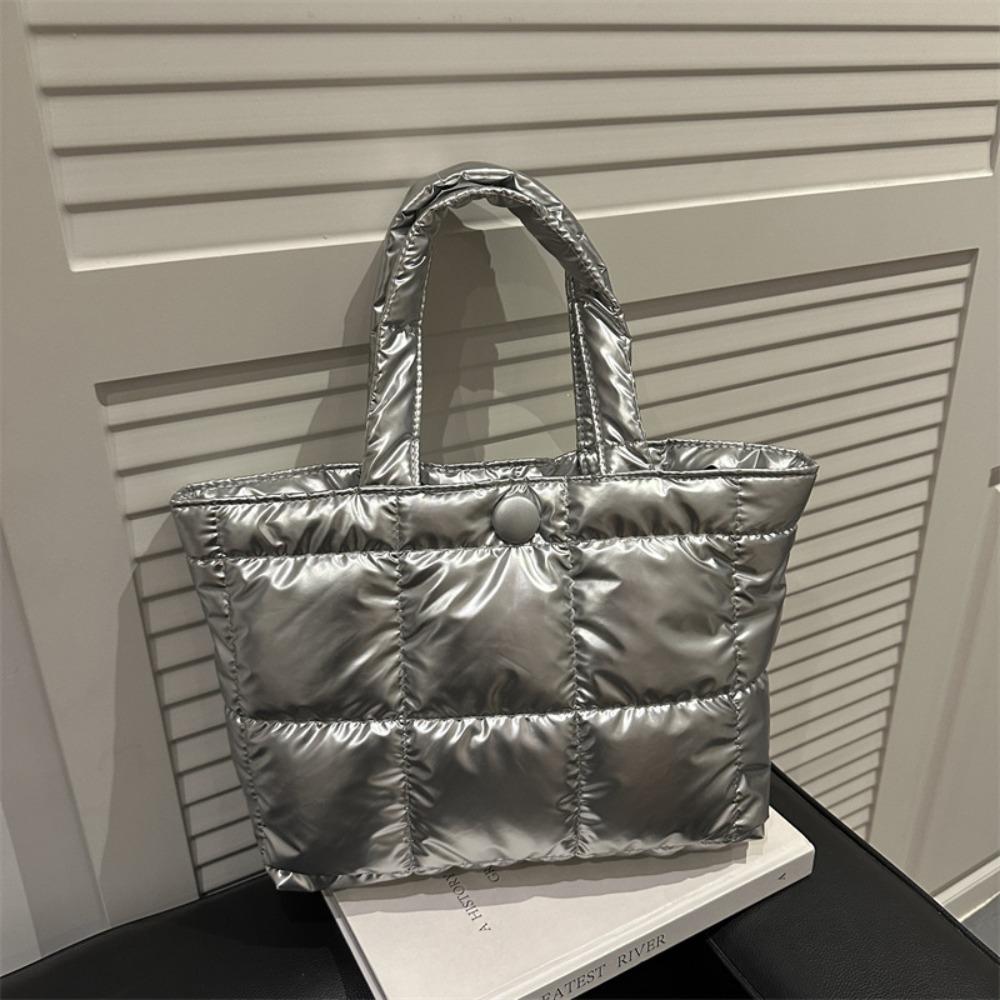 Fashion Solid Color Quilted Tote Bag Waterproof Lightweight Puffer Crossbody Bag Large Capacity Women Handbag