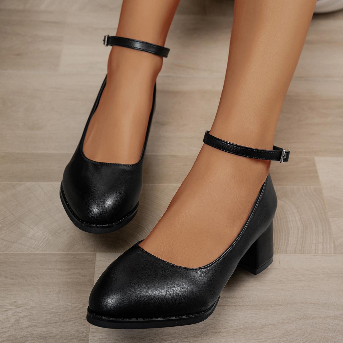 

High heels spring new fashion pointed thick heel word with versatile high heels single shoes women 35