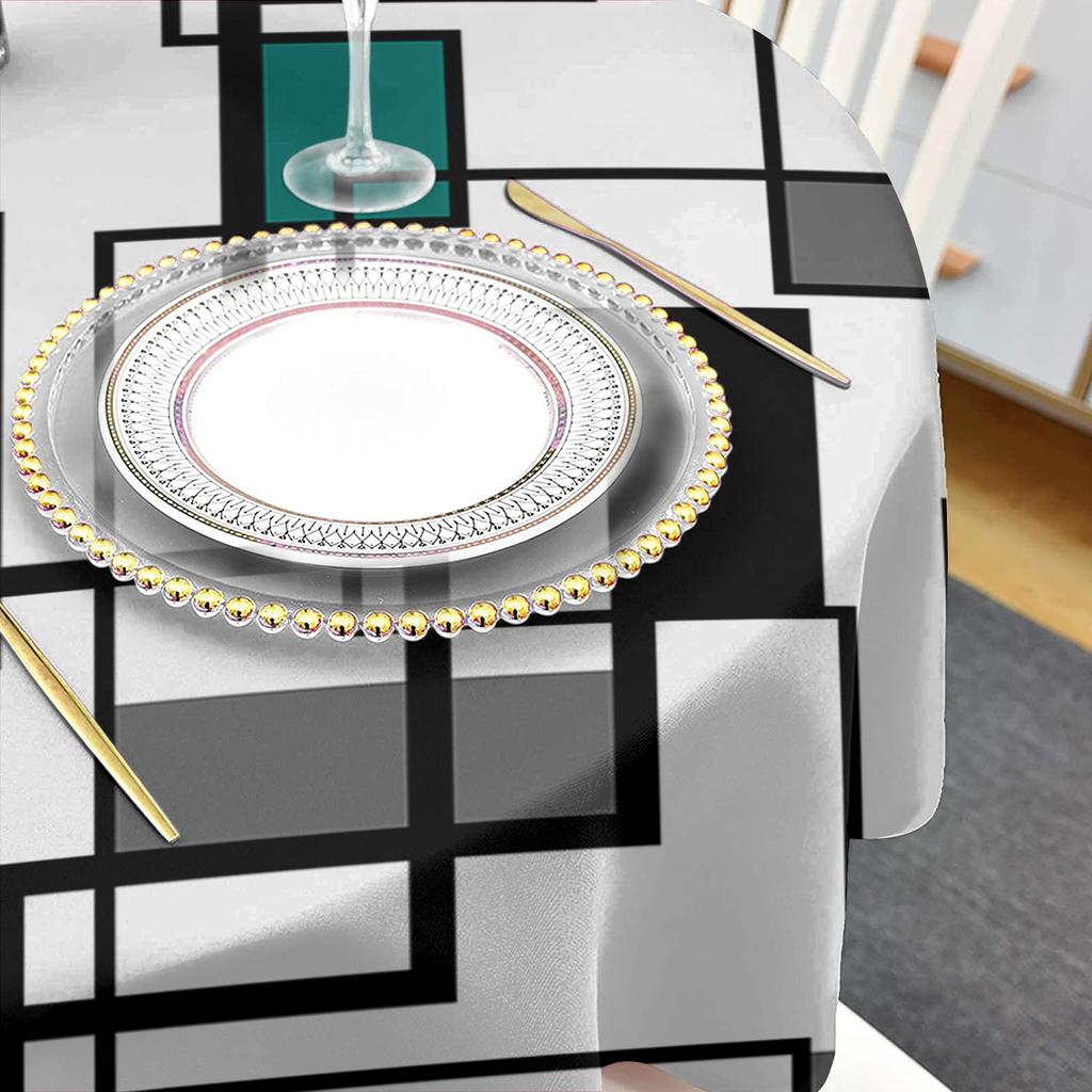Abstract Geometry Aqua Duck Green Round Tablecloth Waterproof Table Cover For Wedding Party Decoration Dining Table Cover