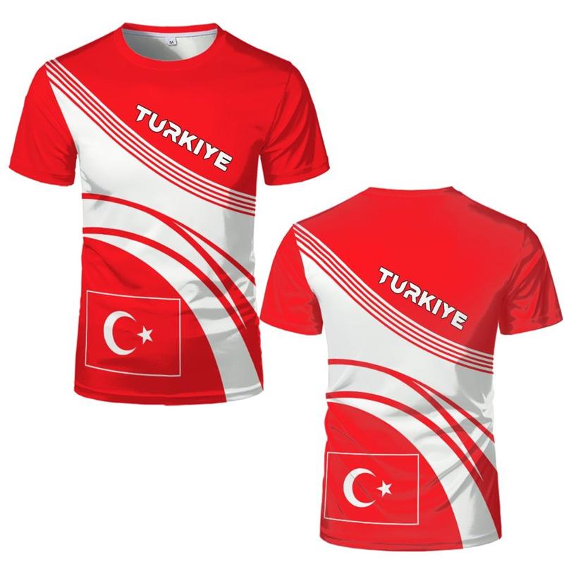 Türkiye Flag 3D Printed T-shirt Türkiye Style Pattern Men's Top Summer Fashion Football Short Sleeve Sweatshirt