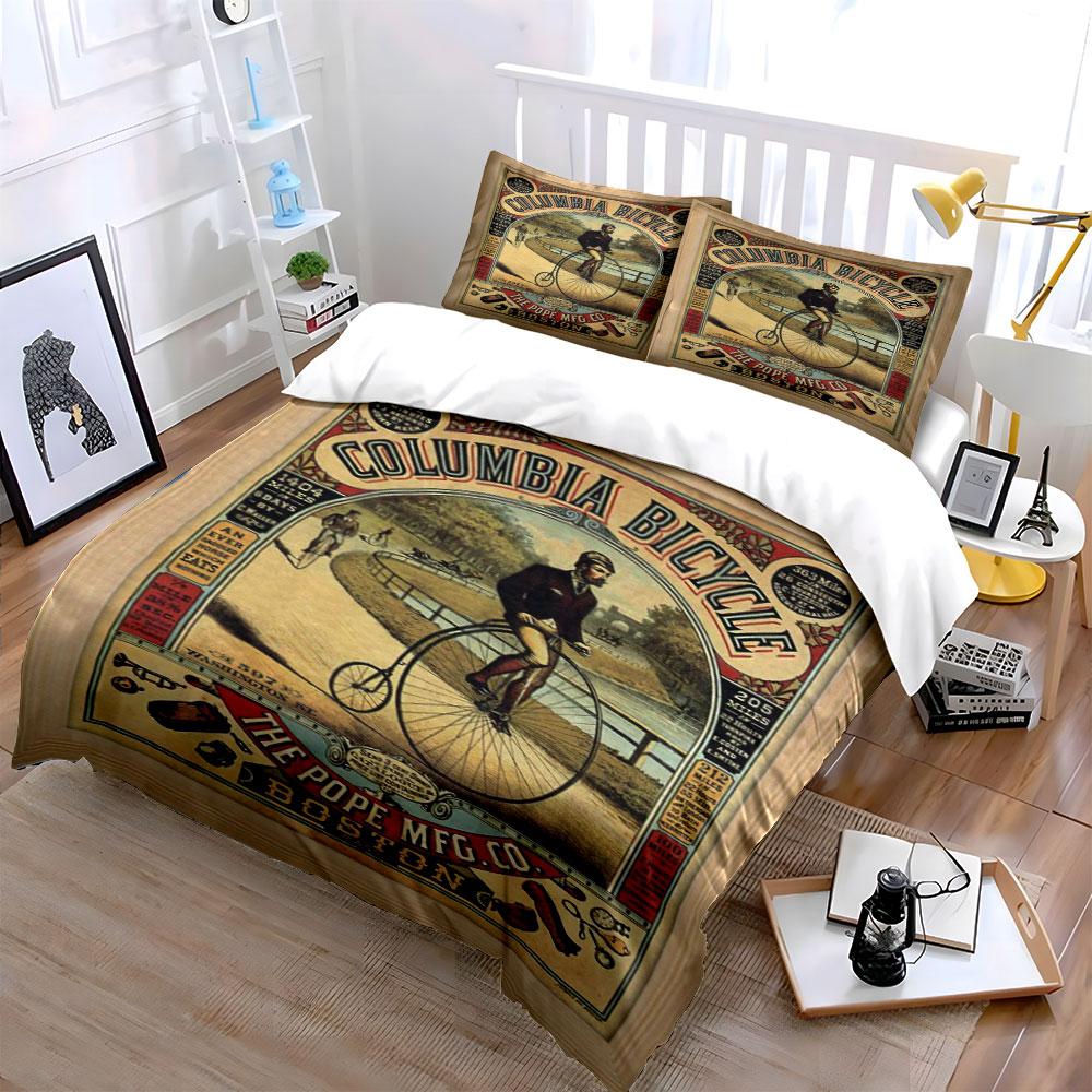 Vintage bicycle advertisement design Bedding sets Duvet cover sets Duvet covers Pillowcases(1*Duvet Cover 2*Pillowcases without duvet insert)