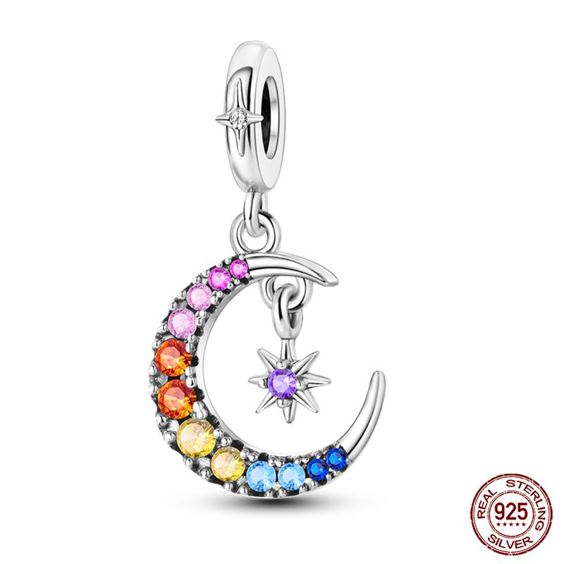 Fashion Copper Sparkling Zircon Star Moon Series Charms Beads Fit Qikaola Original Bracelets Diy Birthday Jewelry