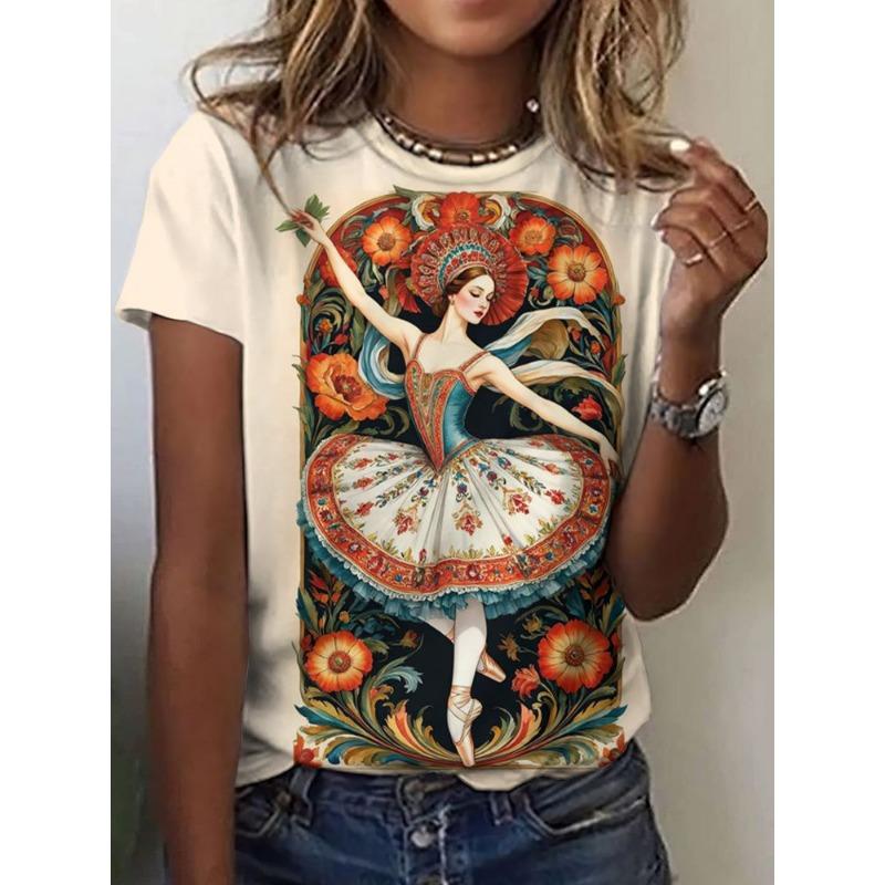 Russian Girl T-Shirts Floral 3D Print Summer Women Casual Round Neck Short Sleeve T Shirt Tees Harajuku Y2K Tops Female Clothing
