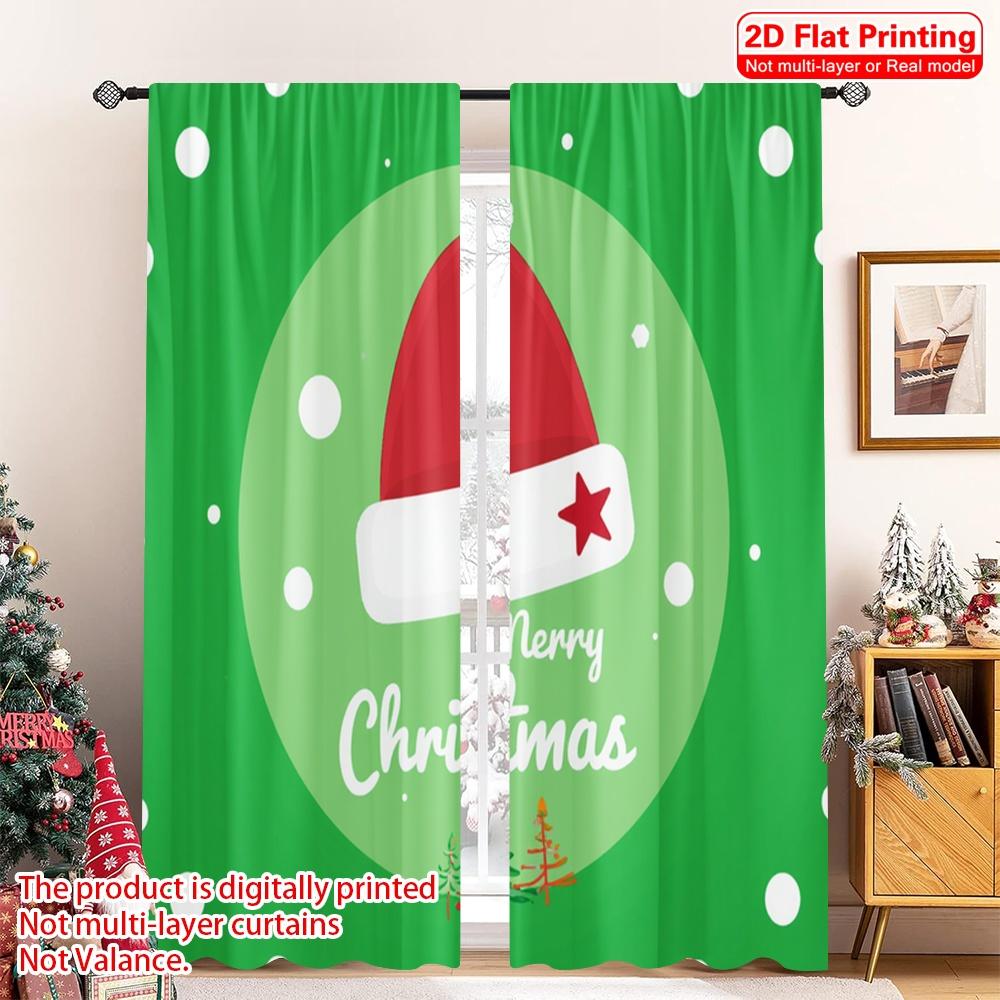 

2pcs 2D flat printing Christmas Curtain Merry Christmas Tree Santa Hat Polyester Fabric Without Electricity Birthday Party Use 52.50×116.00 CM 2pcs