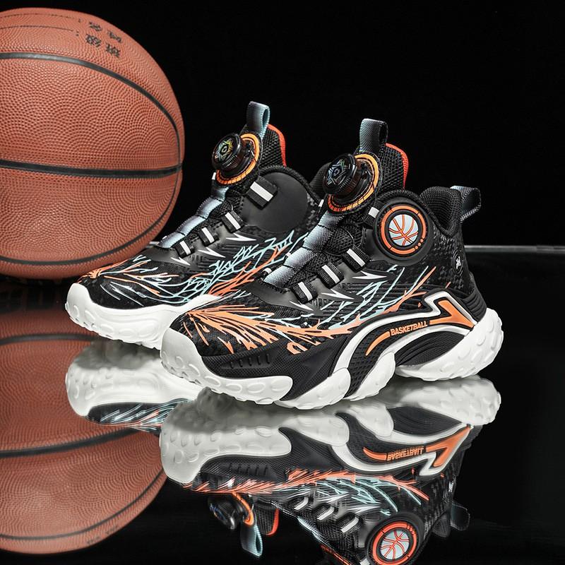 Youth Style Shoes Kids Basketball Shoes With Rotating Buckle Lightweight Cushioned Sneakers Indoor Court Use Blue Black Red