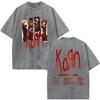 Korn Europe Tour  Vintage Washed T Shirt Fan Gifts Metal Gothic Rock Band Tshirts Mens Clothing Casual Short Sleeve Tshirt