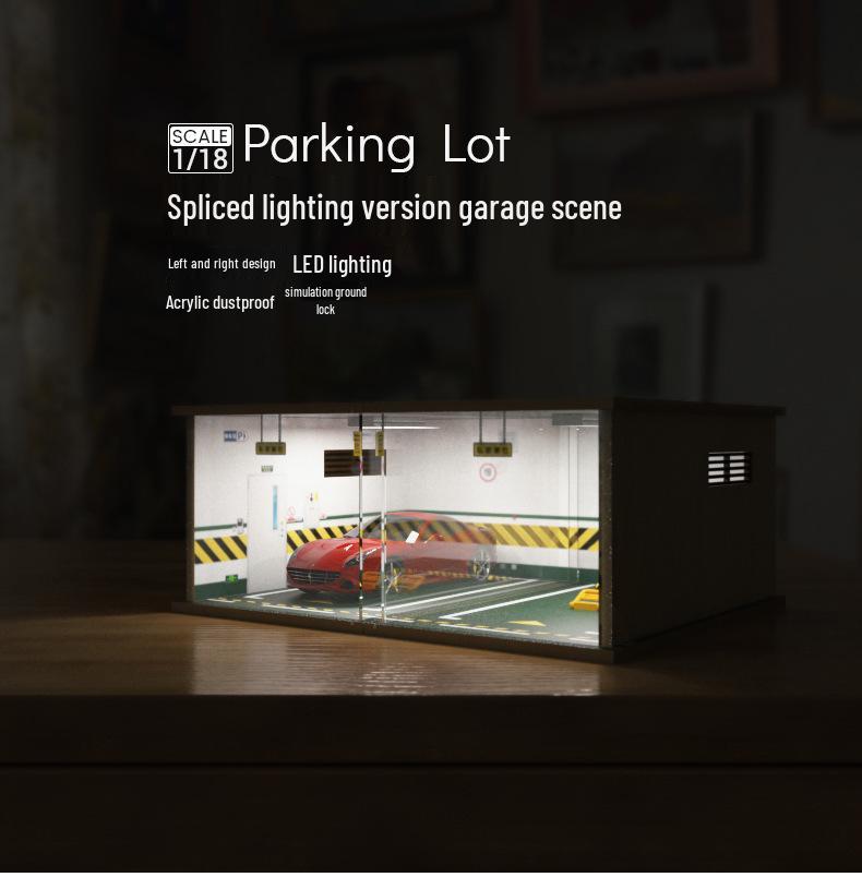 1:18 Scale Wooden Parking Garage Model with Dust Cover - DIY Scene for Adults