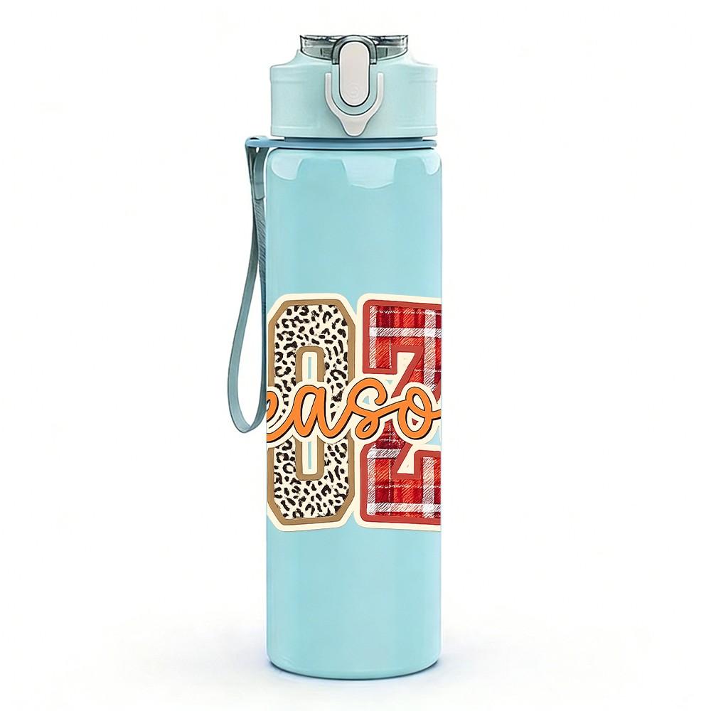 1PC Boy Mom Retro Stacked Letter Print 750ml Color Plastic Sports Water Bottle Leakproof Flip Straw Lid Suitable for Sports Office Home Use