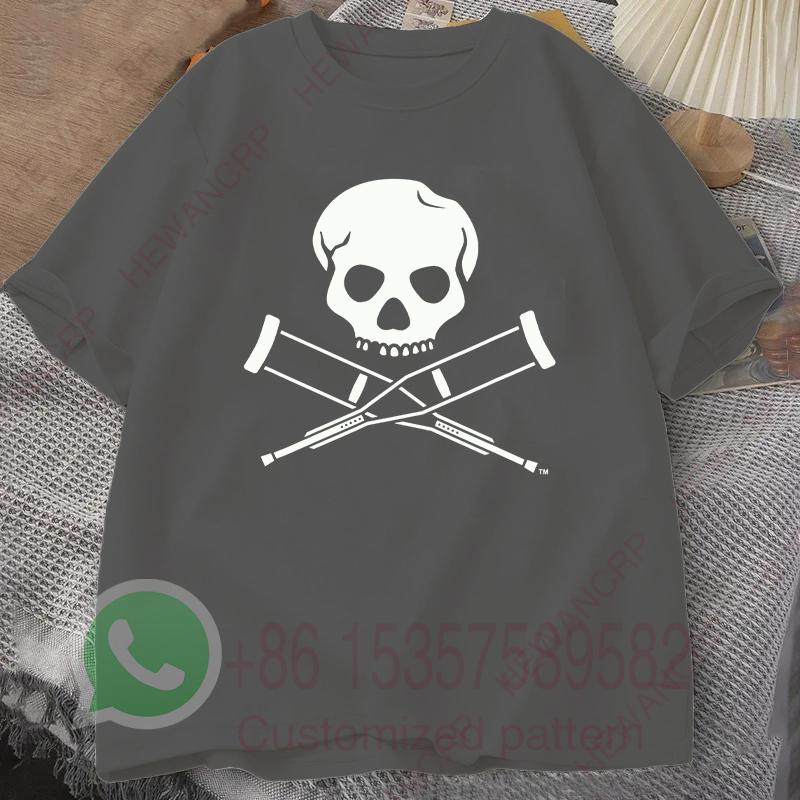 Skull Crutches TShirt Summer Mens Tracksuit Harajuku Pullover Round Neck Shortsleeved Top Cotton Sweatshirt Casual Sportswear