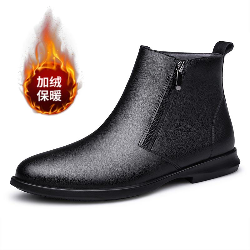 

High-quality Men Chelsea Boots Genuine Leather Outdoor Fashion Leather Boots Classic Black Chelsea Boots Winter Plush Snow Boots 46