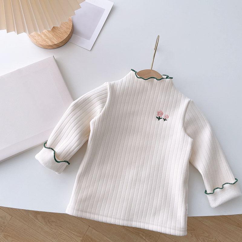 Топ с утолщенным воротником и высоким воротником в западном стиле с цветочной вышивкой для девочек