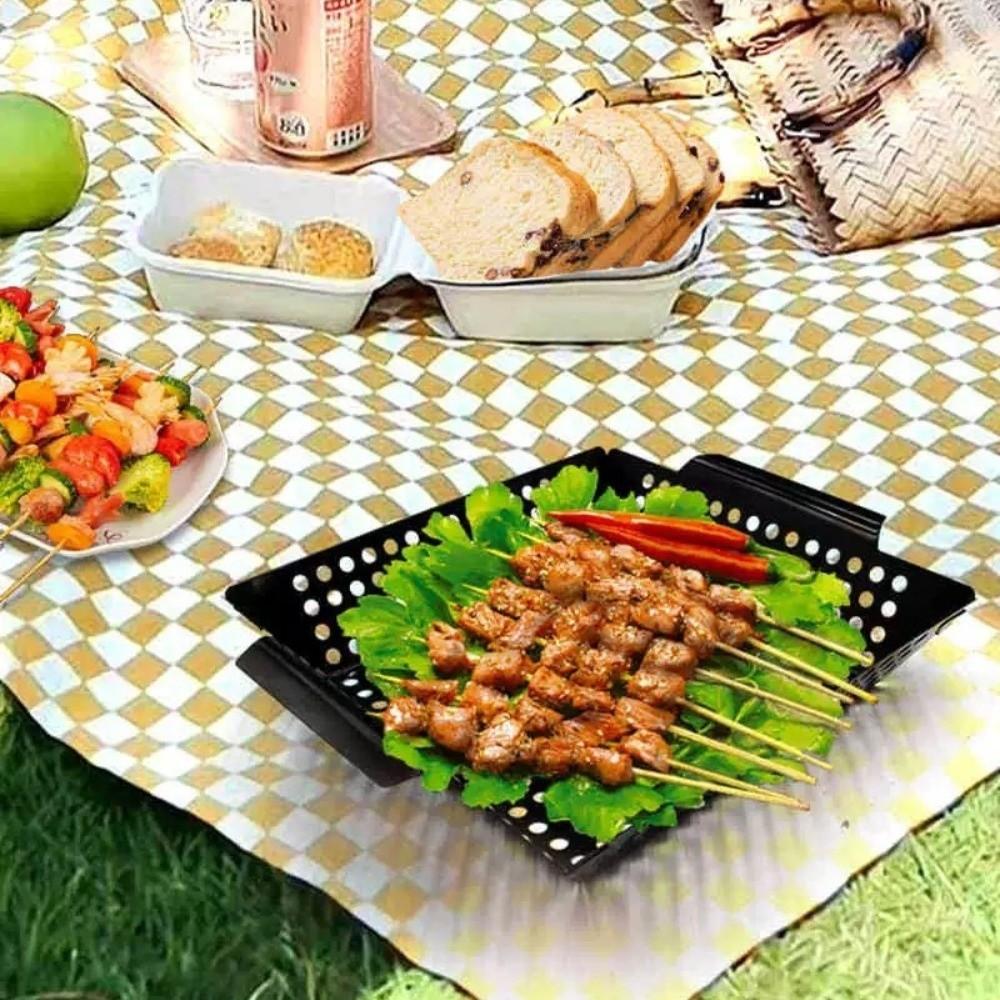 Large Capacity Barbecue Grill Pan Heat Resistant Grill Basket Metal BBQ Pan  Outdoor BBQ