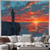 Sunset Fisherman Cliff Tapestry Polyester Wall Hanging Modern Decor Living Room Home Decor Aesthetic 180x320cm71x126in
