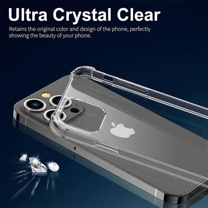 Coque pour iPhone 14 Pro Max - Silicone - Antichoc - Transparent - 2 Verres Trempés Inclus