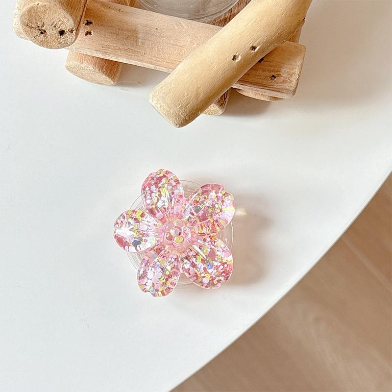 Glitter Sequins Three-Dimensional Flowers Mobile Phone Airbag Bracket Paste Ring Desktop Lazy Watching Drama Girl Heart