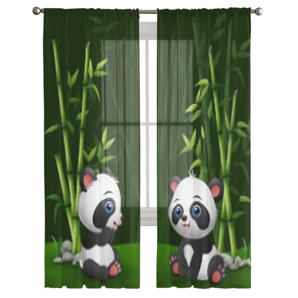 Cartoon Baby Panda In The Jungle Bamboo Sheer Curtains For Bedroom Living Room Tulle Curtains For Kitchen Window Voile Curtains