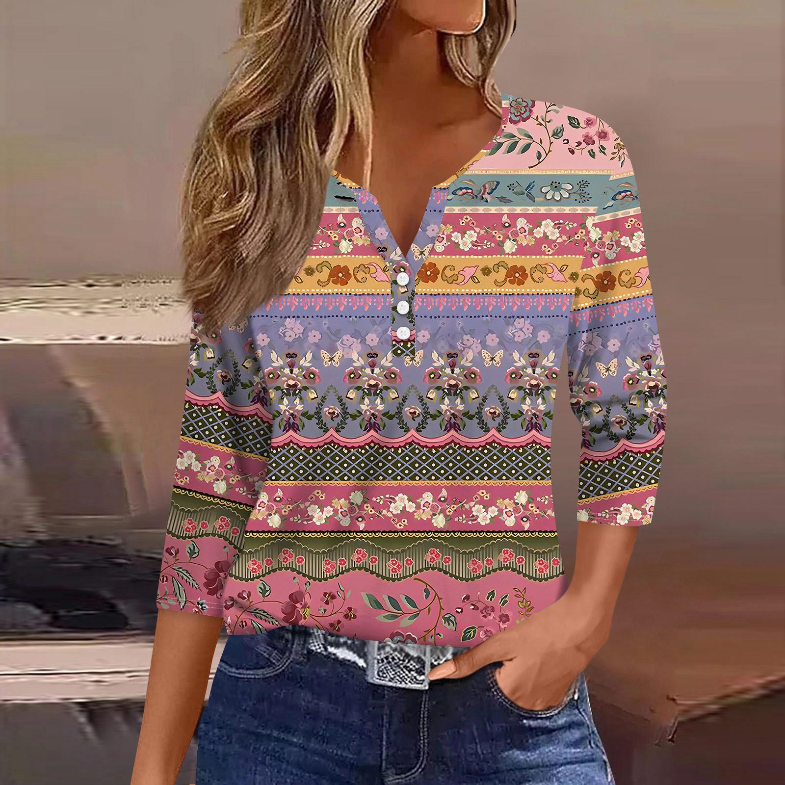 

Женская мода повседневный топ с длинным рукавом и круглым вырезом с цветочным принтом XXXL светло-розовый