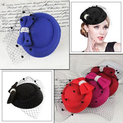 Hats Retro Hairclip Fascinator Hair Pillbox Hat Womens Vintage Hat Bowknot Veil Bridal Headdress