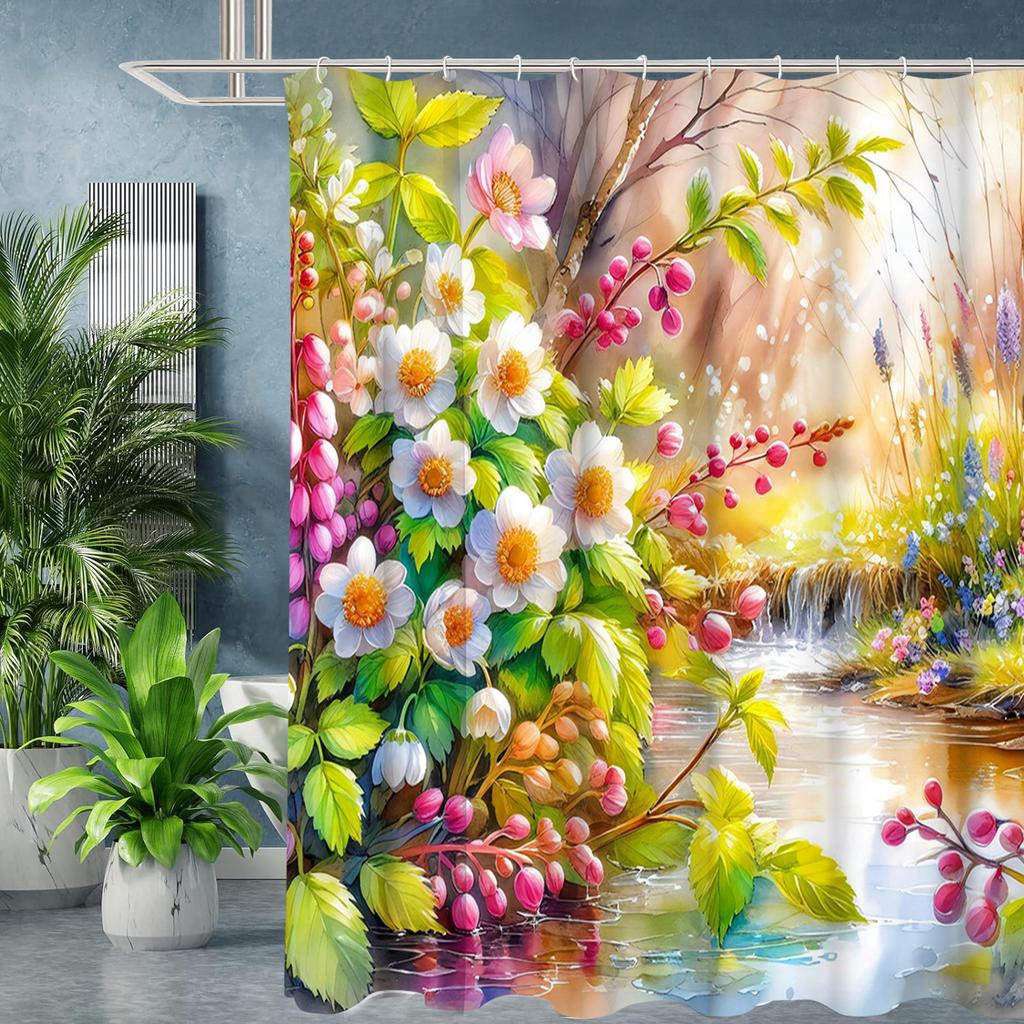 Floral Pattern Bathing Curtain Bathroom Shower Curtain Waterproof With 12 Hooks Home Deco Free Ship
