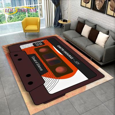 Teppich mit Retro-Musik-Kassettenband-Muster, groß, Teppich für Wohnzimmer, Schlafzimmer, Sofa, Fußmatte, Dekoration, rutschfeste Bodenmatte