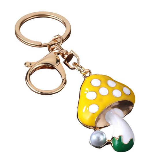 Zinc Alloy Keychain Pendant Ring with Imitation Dripping Process Key Pearl Cartoon Mushroom C