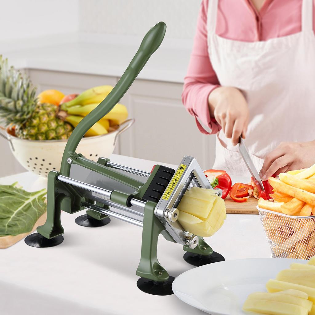 VEVOR French Fry Cutter, Potato Slicer with 1/2" 3/8" 1/4" Stainless Steel Blades, Manual Potato Cutter Chopper with Suction Cups