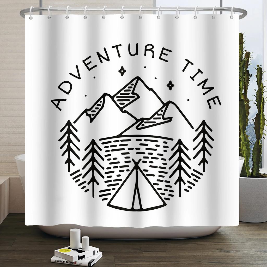 Camper Shower Curtain Happy Camper Trailer Car Rv Forest Mountain Tent Camping Bathroom Shower Curtain Waterproof Bath Curtain