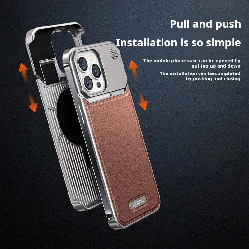 Luxury Leather Metal Phone Case For iPhone 16 15 14 13 Pro Max Shell For Magsafe Magnetic Wireless Charging Aluminum Alloy Phone Cover