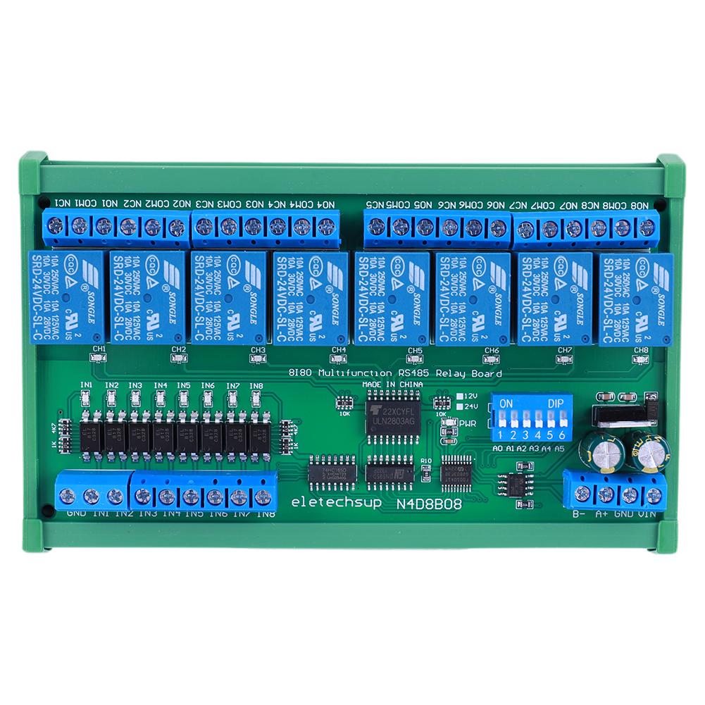 DC 12V 24V 8CH UART RS485 Relay Module DIN35 C45 Rail Relay Module Switch Modbus RTU UART Remote Control Switch