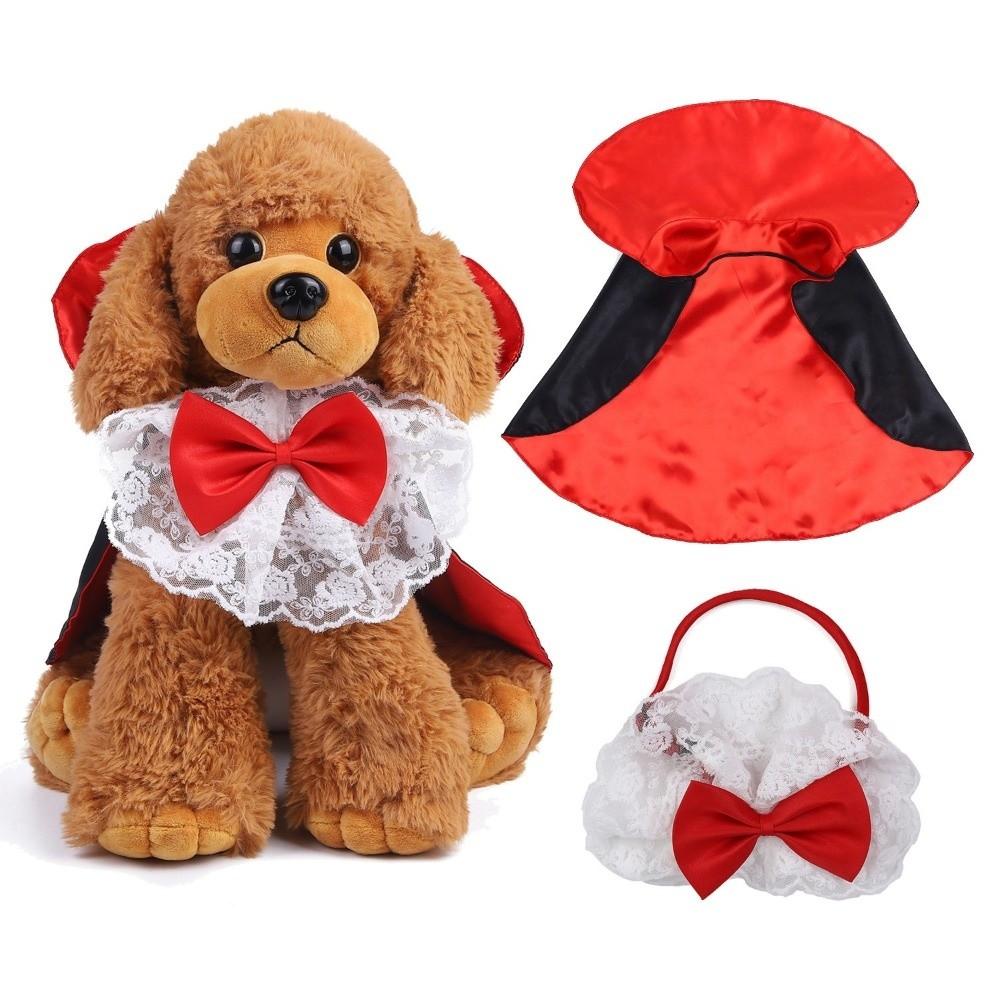 Creative Bow Tie Halloween Pet Costume Stand-collar Lace Small Dog Cape Outfits Easy To Wear Kitten Dress Festival