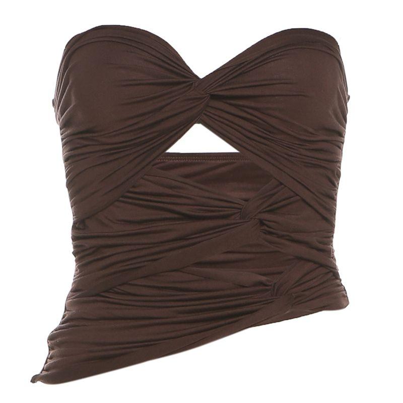 

# Sisjuly# Крутая и милая сестра Туо Шикарный Шик Вырез Универсальный Топ-труба женский Летние Сексуальные Топы Brown L