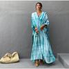 Women's Tie Dye Beach Cover Up  Loose Flowy Long Dress, Open Front Swimwear Kaftan Robe 0991 CLE