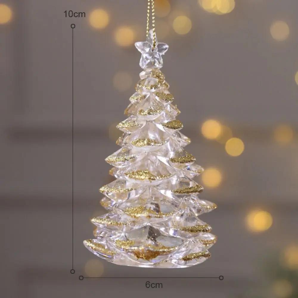 Acrylic Crystal Christmas Tree Pendants Stereoscopic Clear Xmas Tree Hanging Ornaments DIY Angel/Elk/Angel Snowflake Piece Gift