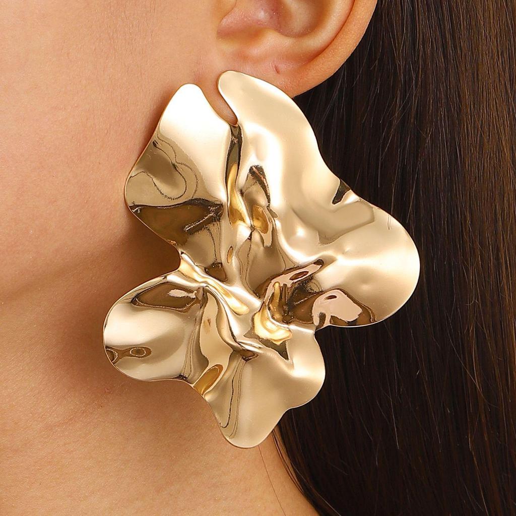 Retro Geometric Pleated Choker & Earring Set with Metal Flower Necklace
