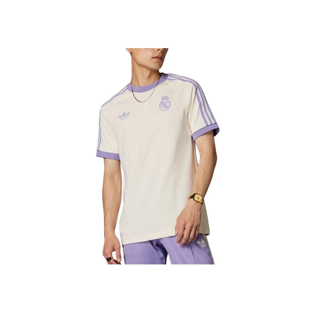 Adidas Originals Logo Striped Round Neck Slim Fit Short Sleeve Raglan American Vintage T-Shirt Men Tops Purple IY0057