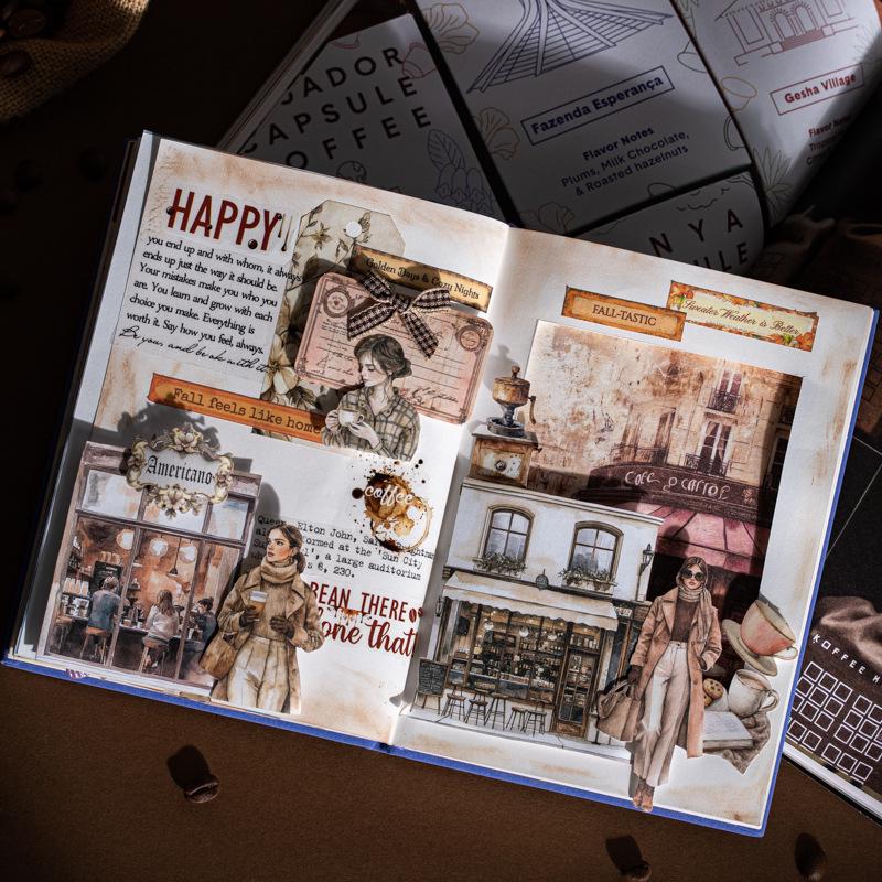Krásný den Kávový retro deníkový balíček: Dekorace scény a série koláží