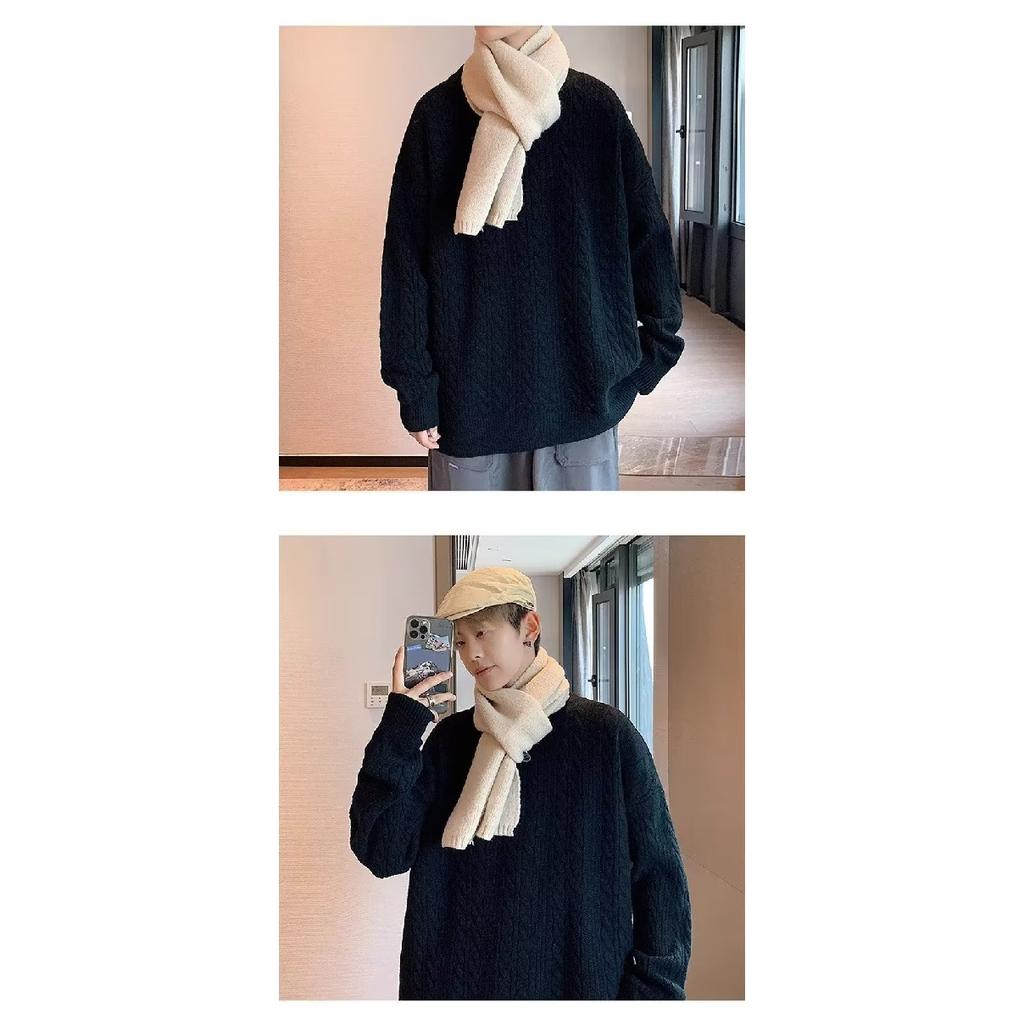 Men's Loose Sweater Autumn and Winter New Twist Round Neck Sweater Solid Color Casual Sweater Pullover Top Men