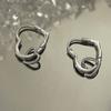 Silver Color Double Heart Hoop Earrings for Women Korean Y2K Style Simple Ear Bukle Jewelrys Accessory Gifts