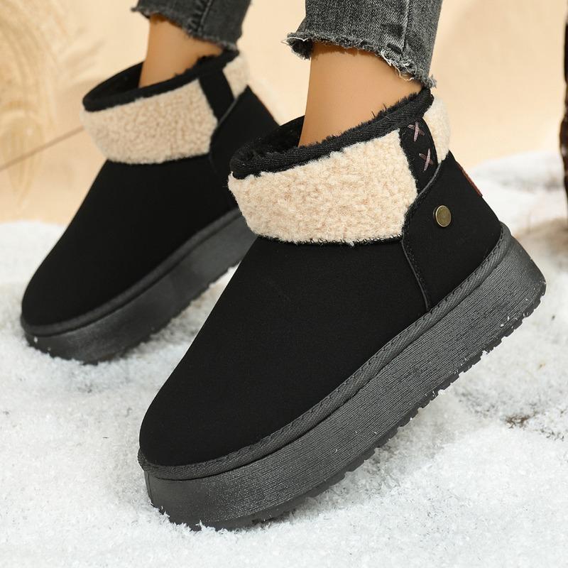 Fashion Color Block Suede Flat Shoes Winter New Round Toe Warm Non-slip Wear-resistant Snow Boots
