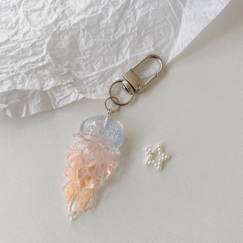 Creative Jelly Color Jellyfish Charm Keychain Y2K Beaded Pendant Phone Chain Car Hanging Decoration Bag Pendants Ornament Gifts