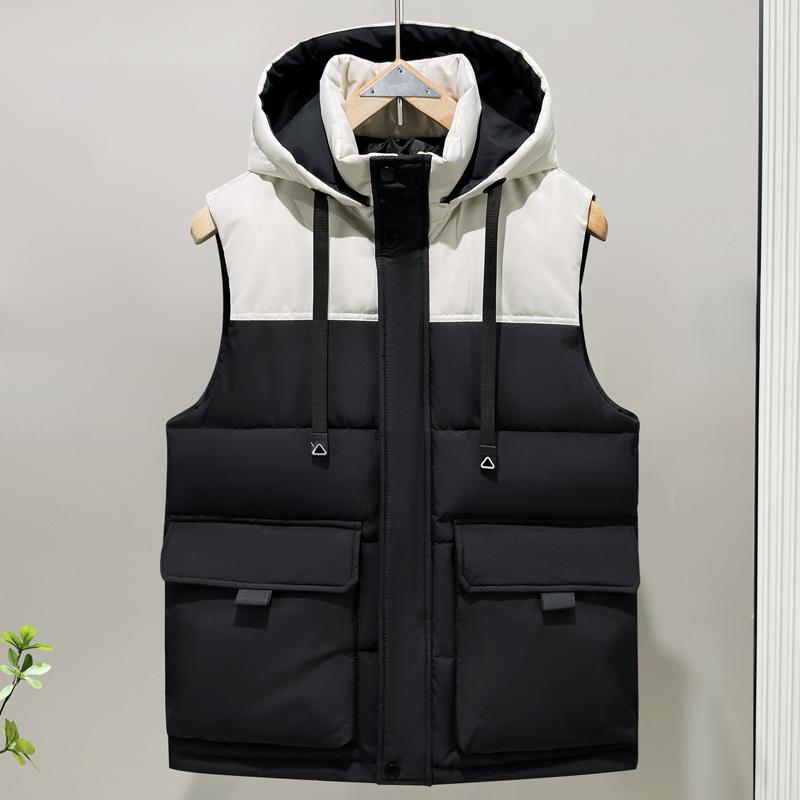 Plus Size L-6XL Winter Sleeveless Parkas Man Thick Outerwears Fashion Men's Warm Vest Hooded