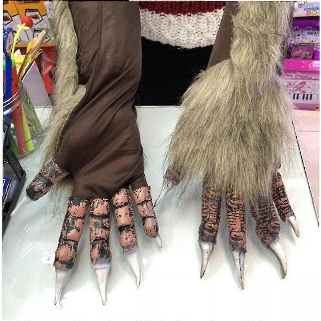 Rukavice Vlkodlaka 1 Pár Kožešinové Ruce Vlkodlaka Rukavice Halloween Dekorace Rekvizita Cosplay Kostým Rukavice Hnědé