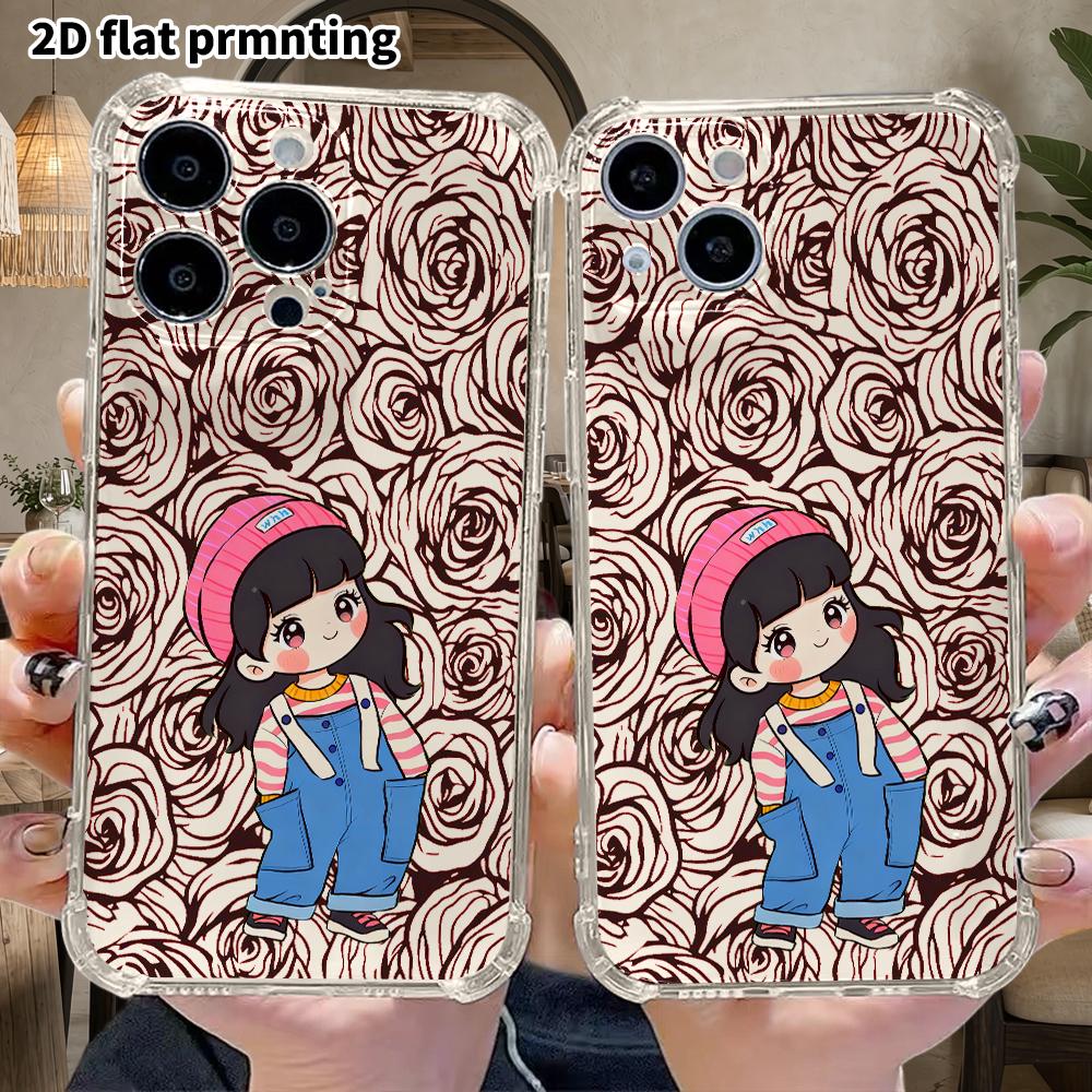 Phone Case: 2D Flat Design, Suitable for iPhone 18 17 16 15 14 13 Pro, Transparent Corner Protection Case, Cartoon Little Girl, Christmas and Hallowee